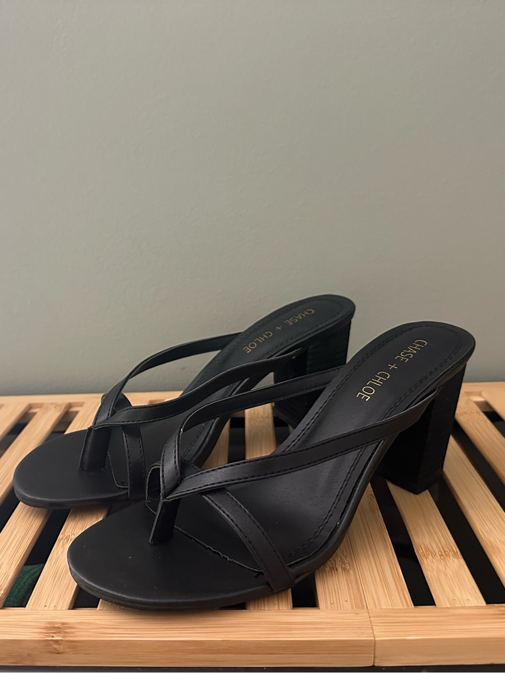 Chase + Chloe Black Strappy Block Heel Mules